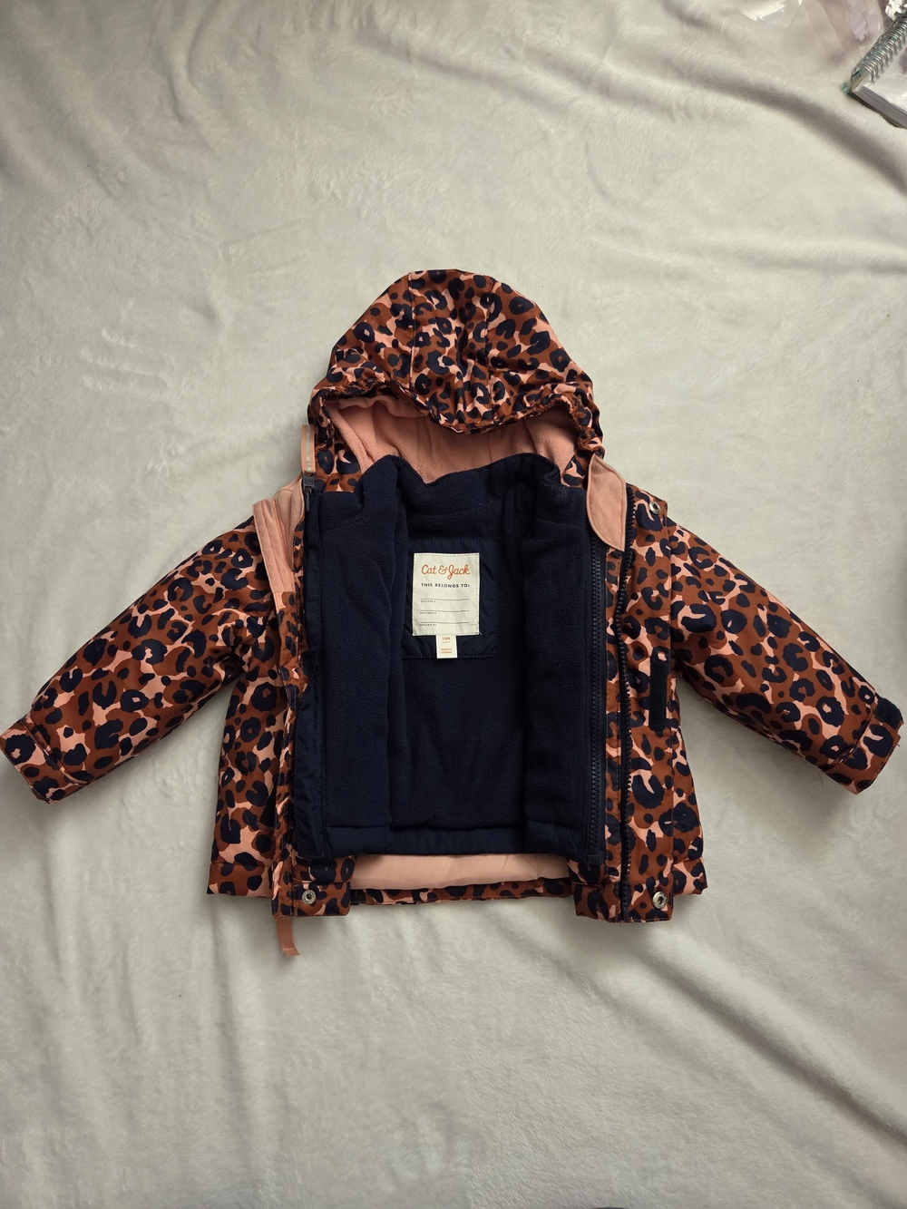 Cat & Jack Girls' Rust Leopard Print Hooded Winter Jacket